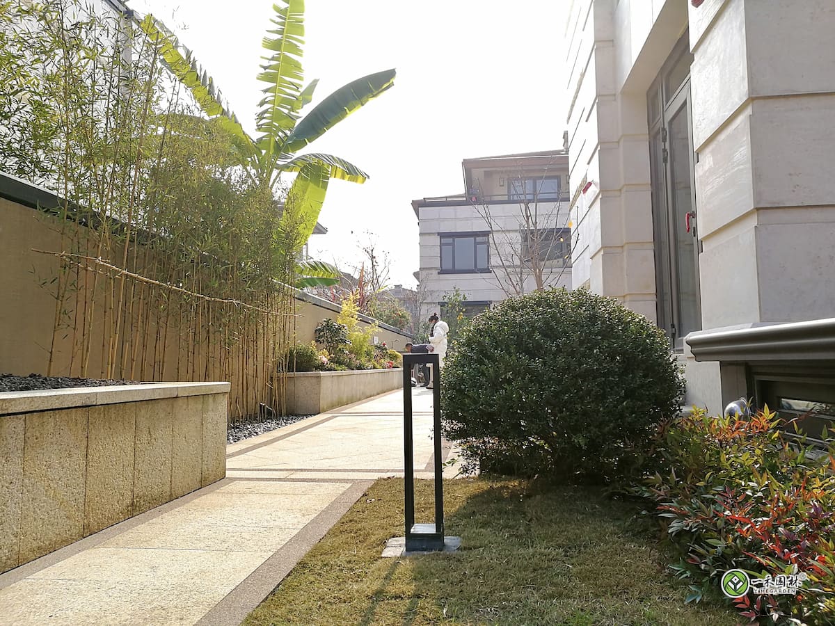一禾园林竹景隔断步道,别墅庭院绿植与庭院灯完工实拍